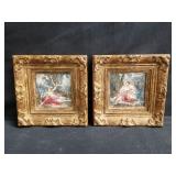 Pair of signed hand painted porcelain slabs in