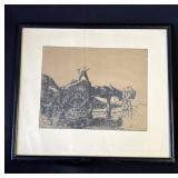 VTG framed Edmund Blampied "Farmers" etching