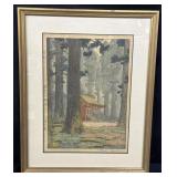 Pencil signed, framed Toshi Yoshida block print