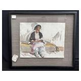 Framed antique pencil signed oil on canvas