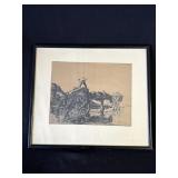 VTG framed Edmund Blampied "Farmers" etching