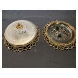 2 vintage brass flush mount ceiling lights with