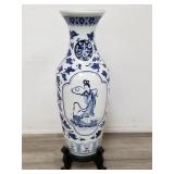 Large Asian ceramic temple vase containing pebbles