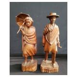 Pair of carved wood folk art figurines