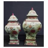 Pair of hand painted Accent ceramic lidded vases