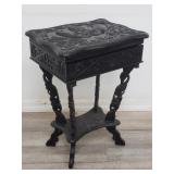 Vintage carved wood sewing table