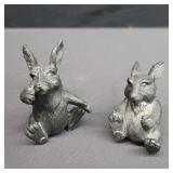 Pair of pewter rabbit sculptures