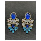 Blue-tone rhinestone earrings