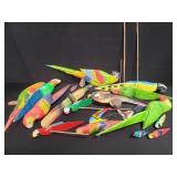 Group of wood bird figurines, wall decorations,