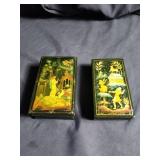 Pair of signed Russian hand painted lacquer boxes