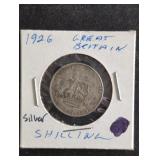 Silver 1926 Great Britain One Shilling coin