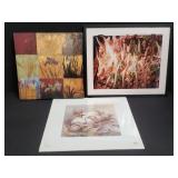 Group of floral prints, some framed