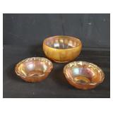 Three carnival glass bowls