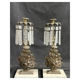 Pair of Victorian bronze marble drop crystal