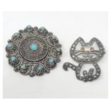 2 sterling silver (925) brooches. 1 with