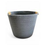 New coil woven rope basket with leather handles