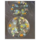 Pair of vintage floral glass trays