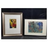 Pair of signed mixed media abstract paintings