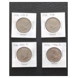 Four Bicentennial Kennedy Half-dollar coins in