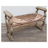 Vintage carved wood living room bench