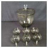 Mid century modern smoke glass punch bowl set