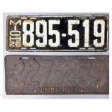 1920 & 1926 Michigan, Pennsylvania License Plates