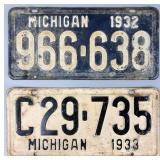 1932 & 1933 Michigan License Plates
