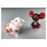 2 Hand Painted Fenton Pig & Mouse Figurines