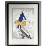 Framed Picture of Man in blue Jacket on Bike