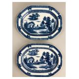 2 Antique Blue Willow Soft-Paste Platters 19th C.