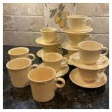 Yellow Fiesta Ware, 8 Cups w/Saucers, 3 Mugs