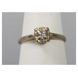 14K White Gold 1/10 CT European Cut Diamond Ring