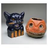 Halloween Paper Mache Cat, and Jack-O- Lanterns