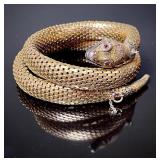 Whiting & Davis Gold Mesh Coiled Serpent Bracelet