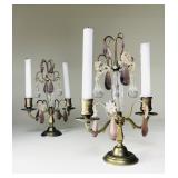 Pair French Crystal & Brass Candelabra Girandoles