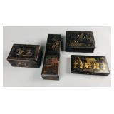 4 Chinese & Japanese Lacquered Boxes 19th C.