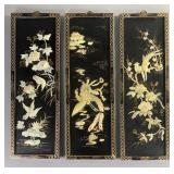 Chinese Lacquer Mother of Pearl Panel Tryptich