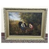 2 Farmer Children And Donkey Painting