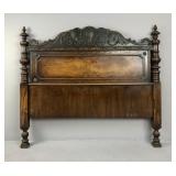 Jacobean Revival Carved Wood Full Size Headboard