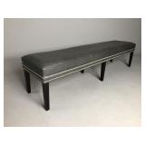 Hall Bench with Leather Upholstery & Wood Legs