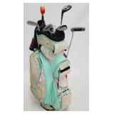 Left hand golf clubs in bag