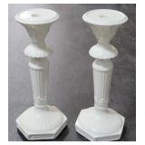 Pair white ceramic 11" candlesticks