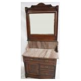 Victorian Walnut Marble Top Washstand & Mirror