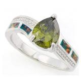 2ct Green Tourmaline & Fire Opal Sterling Ring