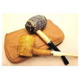 Two Corncob Pipes w/ leather case