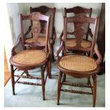 4 Victorian Walnut Cane Seat Chairs