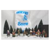 Seven Porcelain Figures w/ Trees, Snow, Road