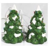 Pair Lefton Ceramic Lighted Trees 8"