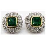 Oscar Friedman Halo Set Emerald Earrings