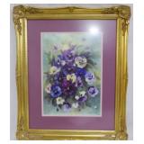 Signed Framed Pansies Print 24x19